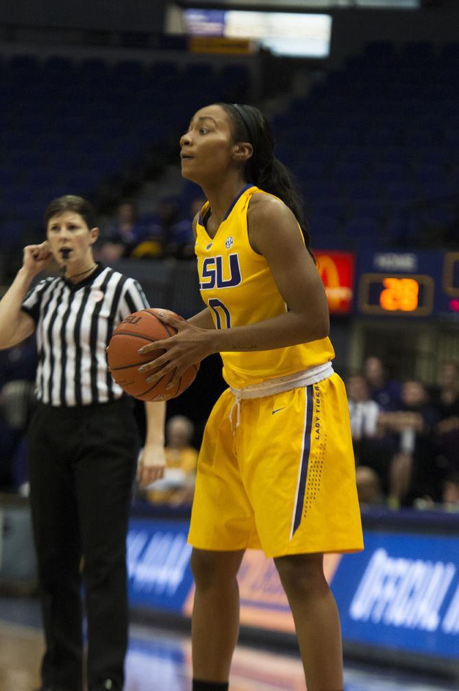 LSU sophomore guard Chloe Jackson (0) scans the floor for a teammate during the Lady Tigers' 55-42 loss to the University of Kentucky on Thursday, Jan. 19, 2017 in the PMAC.