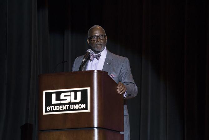 Keynote speaker Raymond A. Jetson, pastor of Star Hill Baptist Church, celebrates Martin Luther King Jr.'s legacy on Monday, Jan. 16, 2017, in the LSU Student Union.