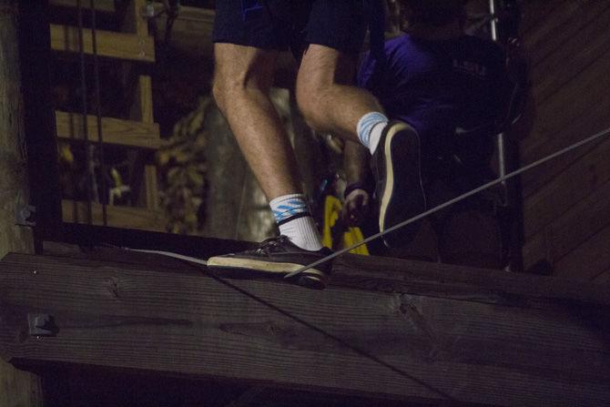 Students enjoy ropes and balancing exercises on the challenge course on Jan. 13, 2017, put on by the LSU UREC.