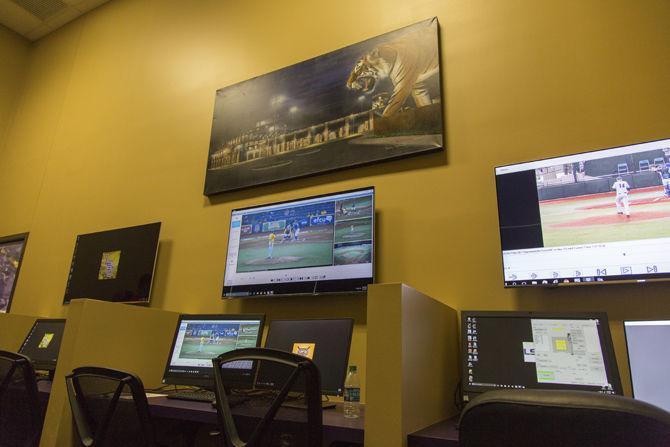 LSU Baseball&#8217;s new video room, which will be useful in scouting the opposing teams, on Jan. 17, 2017 at Alex Box Stadium.