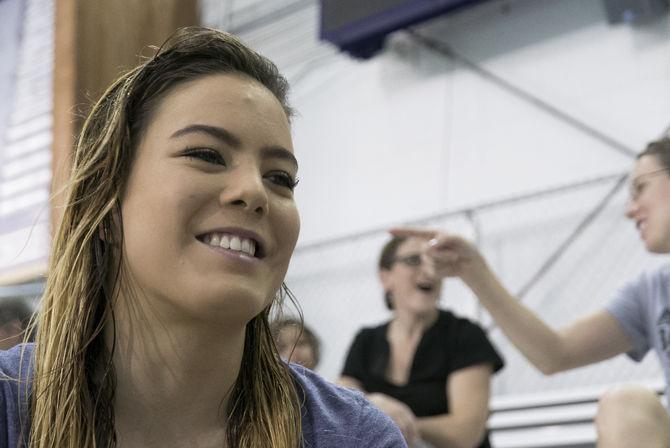 LSU sophomore diver, Lizzie Cui, speaks about her Olympic experience on Tuesday, Jan. 17, 2017 in the LSU Natatorium.