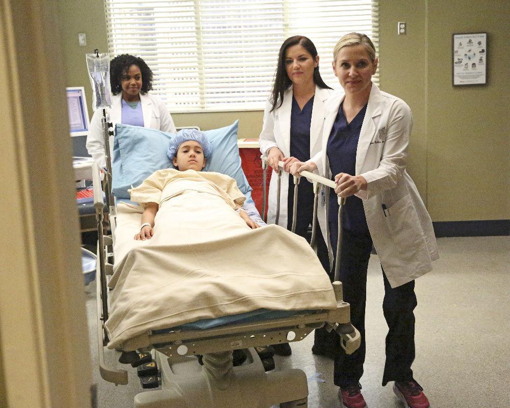 GREY'S ANATOMY - "It Only Gets Much Worse" - The residents are excited for Eliza's next phase of teaching, but they spend the day caught between the warring attendings. Meanwhile, April has a challenging first day in her new role at the hospital, on "Grey's Anatomy," THURSDAY, FEBRUARY 16 (8:00-9:01 p.m. EST), on the ABC Television Network. (ABC/Mitch Haaseth) JERRIKA HINTON, EDGAR SALAS, MARIKA DOMINCZYK, JESSICA CAPSHAW