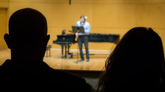 Students enjoy the performance of bassoonist Joseph Grimmer on Wednesday, Feb. 8, 2017, at the LSU School of Music.