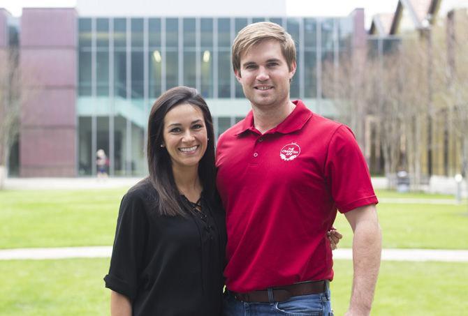 Creators of The Crawfish App, LSU civil engineering graduate and third year law student Ryan King and his wife, LSU alumna Laney King, stand outside the LSU Business Education Complex on Thursday Feb. 13, 2017.