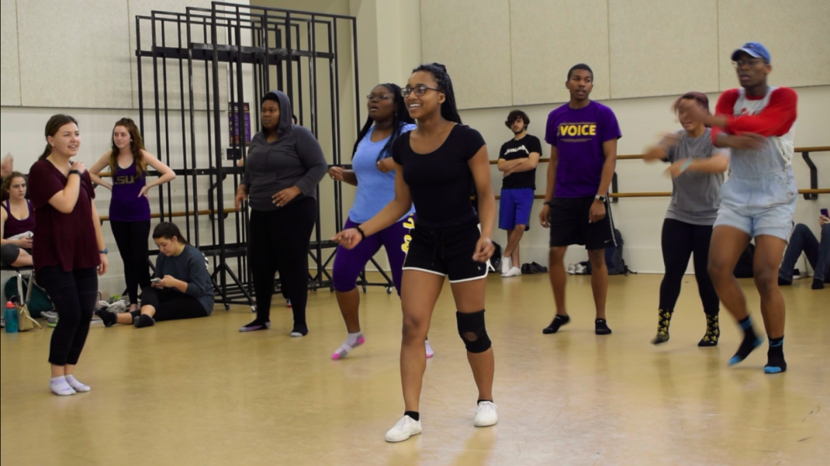 The cast of "Hairspray: the Broadway Musical" rehearses its choreography.&#160;