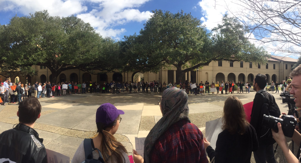 LSU students protest in the Quad after the announcement of Pres. Donald Trump's executive order on immigration.