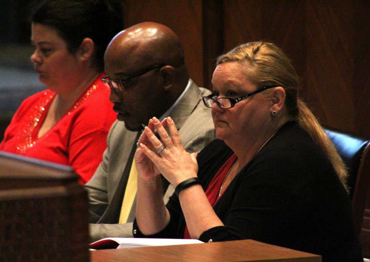 Sen. Troy Brown, D-Napoleonville, sits with attorney Jill Craft prior the Louisiana Senate&#8217;s Select Committee on Discipline and Expulsion meeting.