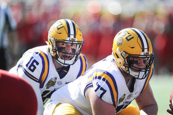 LSU junior quarterback Danny Etling (16) calls out a play on Saturday, Dec. 31, 2016, during the Buffalo Wild Wings Citrus Bowl in Orlando, Florida.