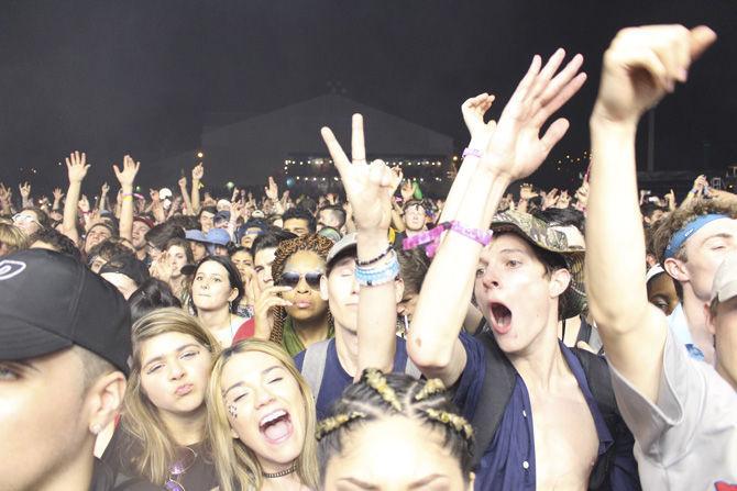 Crowd sings and dances along with Travis Scott during his performance on Friday, March 10, 2017, at BUKU Music + Art Project in New Orleans.