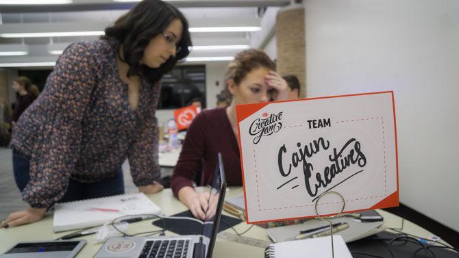 Student team Cajun Creatives creates visual design during Adobe Creative Jam event On Tuesday, March 14, 2017, in the Design Building.