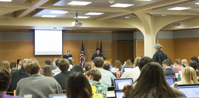 LSU SG Senator Jordan Landry speaks about President Trump&#8217;s executive ban on Wednesday, Feb. 15, 2017 in the Capital Chambers located in the LSU Student Union.