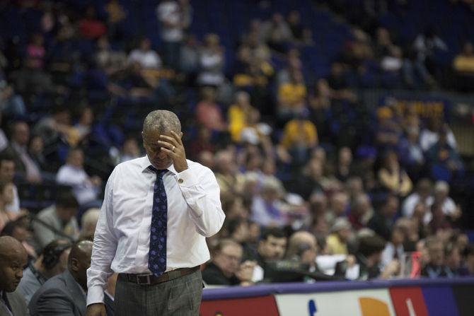 LSU head coach Johnny Jones watches the play during the Tigers' 88-63 loss to South Carolina on Wednesday, Feb. 1, 2017 at the Pete Maravich Assembly Center.