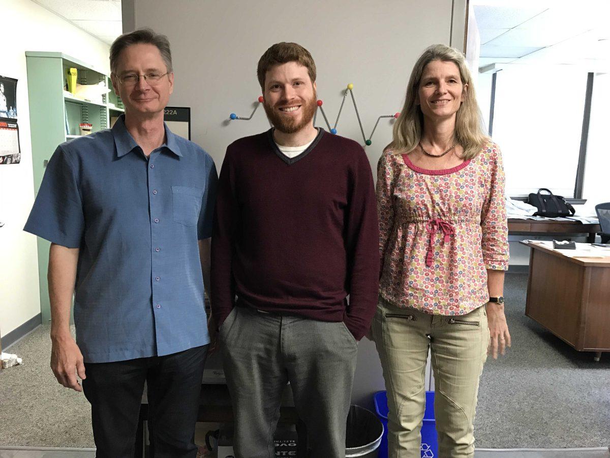 From left to right: professor Kenneth Schafer, graduate student Seth Camp, professor Mette Gaarde pose for a photo.&#160;