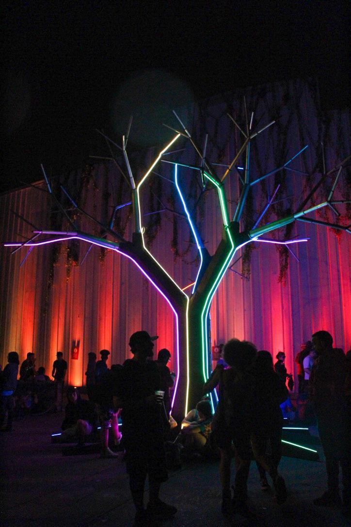 One of many art installations illuminates the entrance to the Float Den stage&#160;on Saturday, March 11, 2017 at Buku Music + Art Project in New Orleans.&#160;