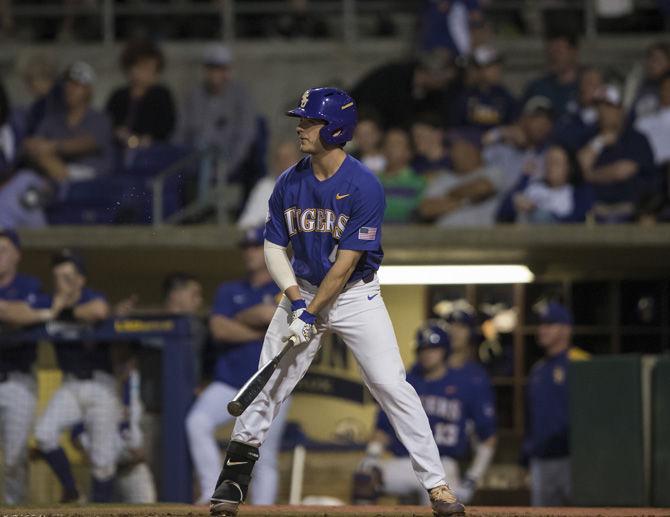 LSU freshman infielder Josh Smith (4) prepares to bat during the Tigers' 5-1 win against the University of Georgia on Saturday, March 18, 2017 at Alex Box Stadium.