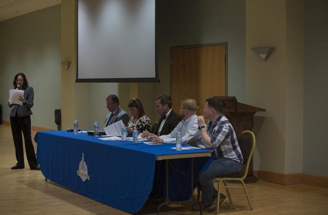 Several panelists prepare for questions during the town hall meeting on April 6, 2017, in the BREC Administrative Center.