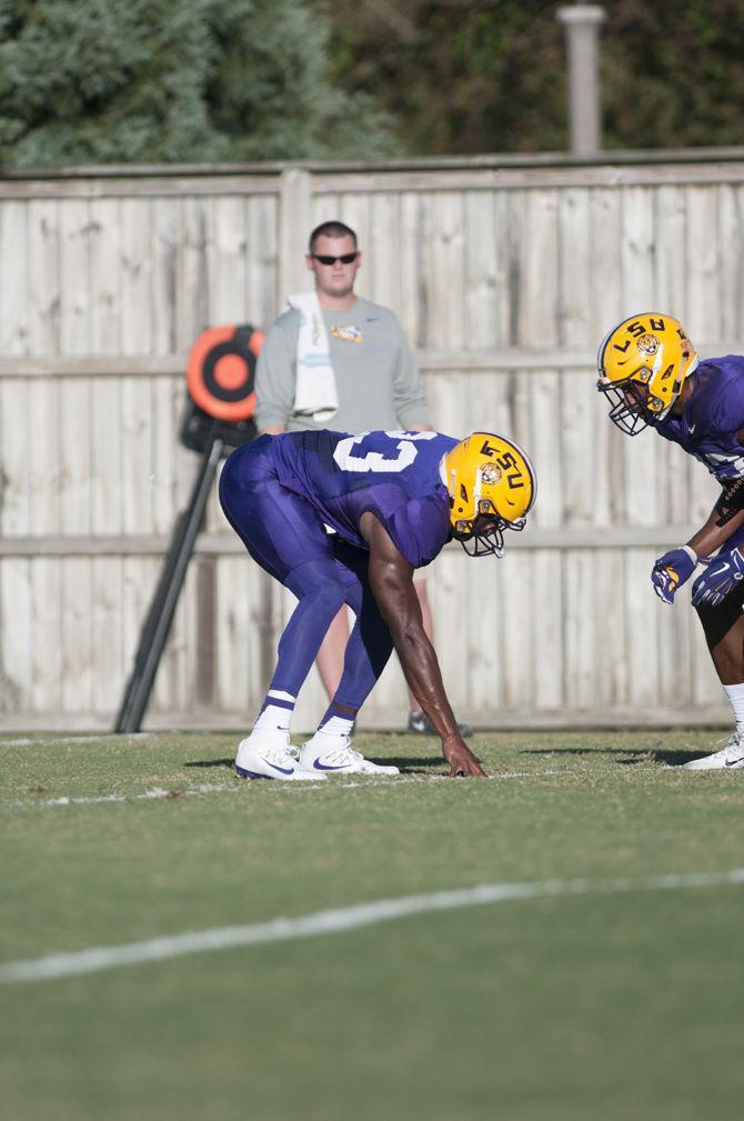 LSU senior safety Corey Thompson (23) as he gets set on Tuesday Oct. 11, 2016 during practice at LSU's practice facilities.