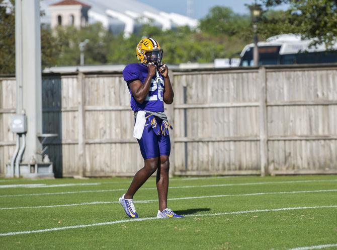 LSU senior safety John Battle (26) participates in defensive drills during the spring football practice on Tuesday, March 21, 2017, at the Charles McClendon football practice facility.