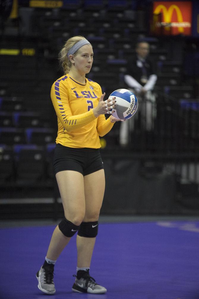 LSU freshman setter Anna Zwiebel (6) prepares to serve during the Lady Tigers' 3-2 victory over the University of Georgia on Friday Nov. 11, 2016 at the Pete Maravich Assembly Center.