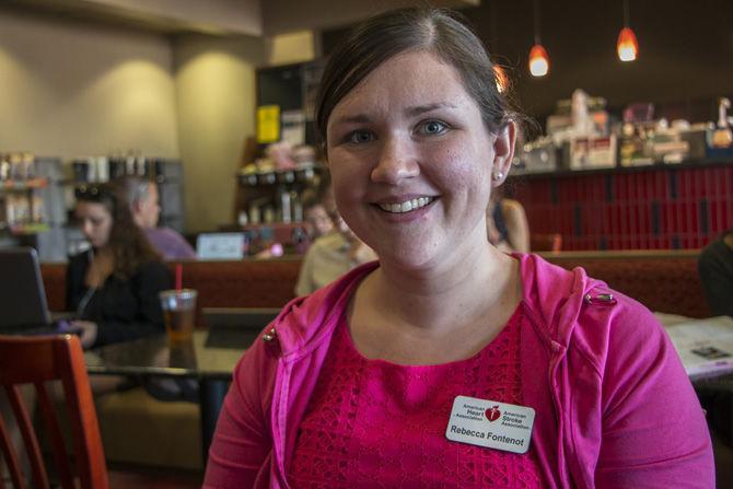 Capital Area Heart Walk Director Rebecca Fontenot speaks on behalf of the American Heart Association's fundraiser at the CC's Coffee House on Burbank Drive on Sept. 11, 2017.