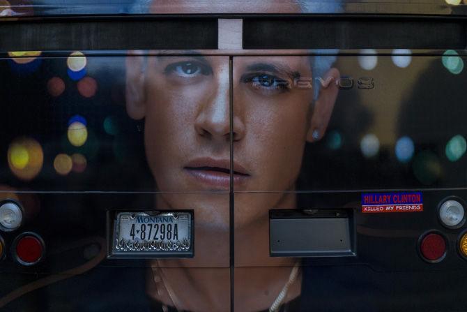 Milo Yiannopoulos' tour bus sits idle on Sept. 21, 2016 outside the Student Union Theater.