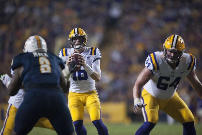 LSU senior quarterback Danny Etling (16) during LSU's 45-10 win against Chattanooga on Saturday, Sept. 9, 2017, at Tiger Stadium.