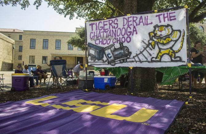 Thousands of LSU and Chattanooga fans gather around Tiger Stadium to tailgate for LSU's first home game of the season on Sept. 9, 2017.