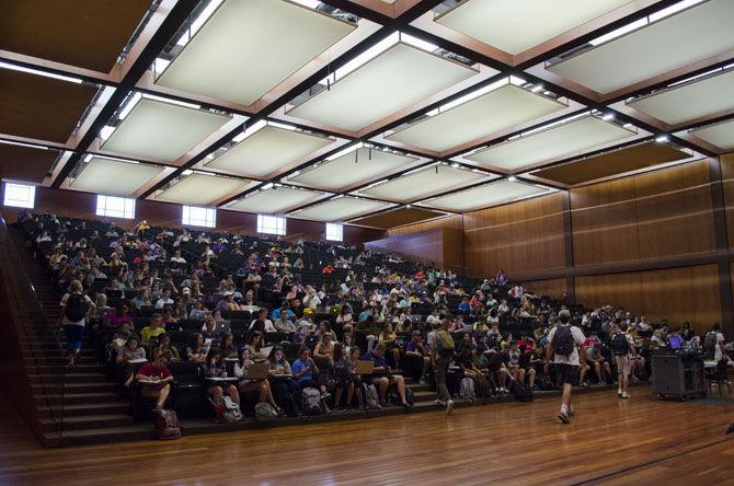 A marketing class awaits for their professor on Tuesday, Sept. 5, 2017, in the Bo Campbell Auditorium.