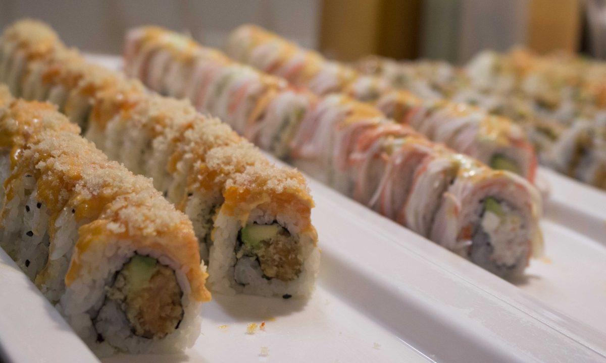 Sushi rolls are on display at Kaminari Sushi and Hibachi on Aug. 31, 2017.