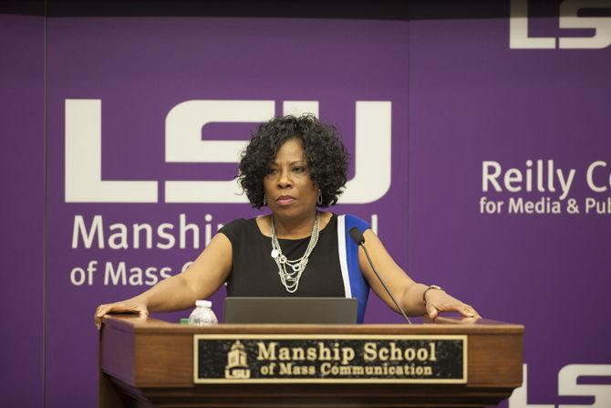 Mayor-President Sharon Weston Broome speaks about racial issues in the Baton Rouge community on Wednesday, April 19, 2017 in the Holliday Forum.