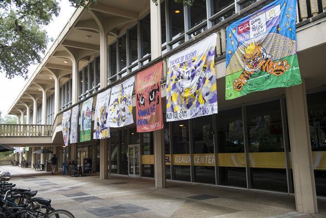 LSU greek life posters being displayed at the LSU student union for homecoming week on Monday Sept. 26, 2016, on LSU campus.