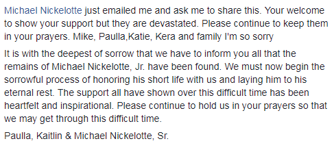 Family of Michael Nickelotte Jr. confirms death