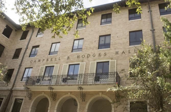 Hodges Hall sits in front of Field House Drive on Sept. 13, 2017.