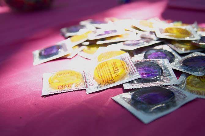 Free condoms being handed out for Free Condom Friday on Friday Sept. 25, 2015, in free speech ally on LSU campus.