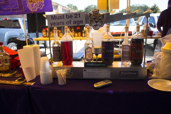 Krewe of Old School bring their drink machine to their tailgate on Saturday, Sept. 30, 2017, near Frey Computing Service Center.