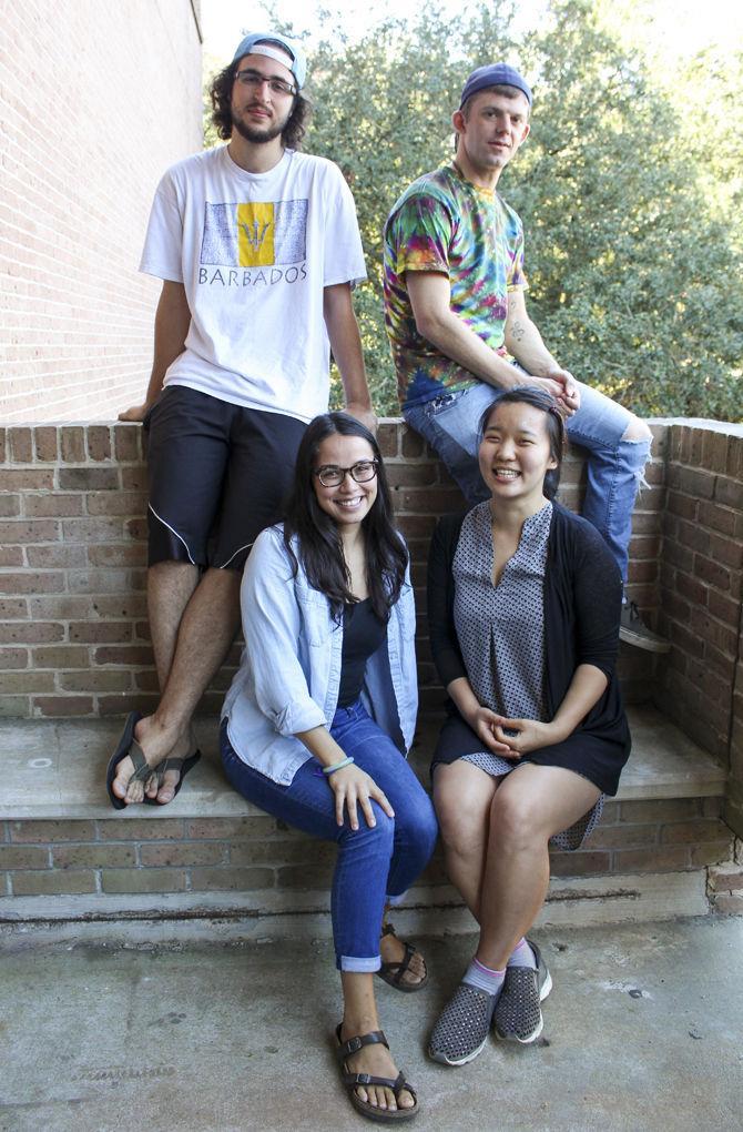 LSU first year coastal and ecological engineering masters student Alexandre Cowles (top left), second year school of architecture masters student Brendan Bailey (top right), second year department of geography and anthropology masters student Yi Ling Chan (bottom left) and third year department of landscape architecture masters student Dahyung Yang (bottom right) perform research on Thursday, October 5, 2017, in the Coastal Sustainability Studio.