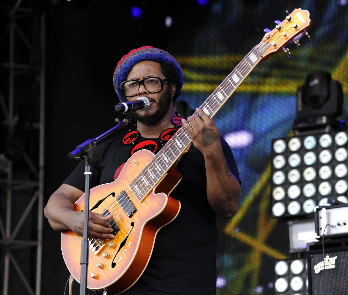 Thundercat plays guitar and sings Saturday, March 22, 2014 at Buku Music + Art Project at Mardi Gras World in New Orleans.