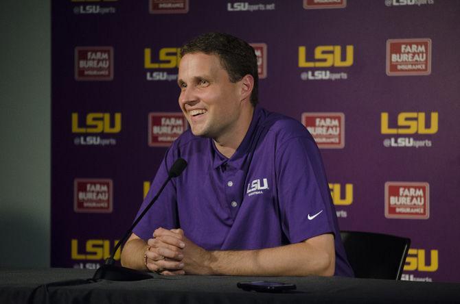 LSU basketball coach Will Wade talks at media day on Monday, Sept. 25, 2017, in the Pete Maravich Assembly Center.