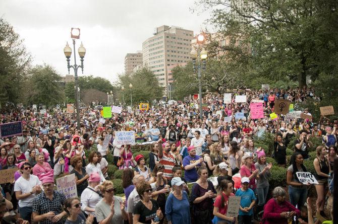 Hordes of people gather for the Women's March on Jan. 21, 2017, at Duncan Plaza in New Orleans.