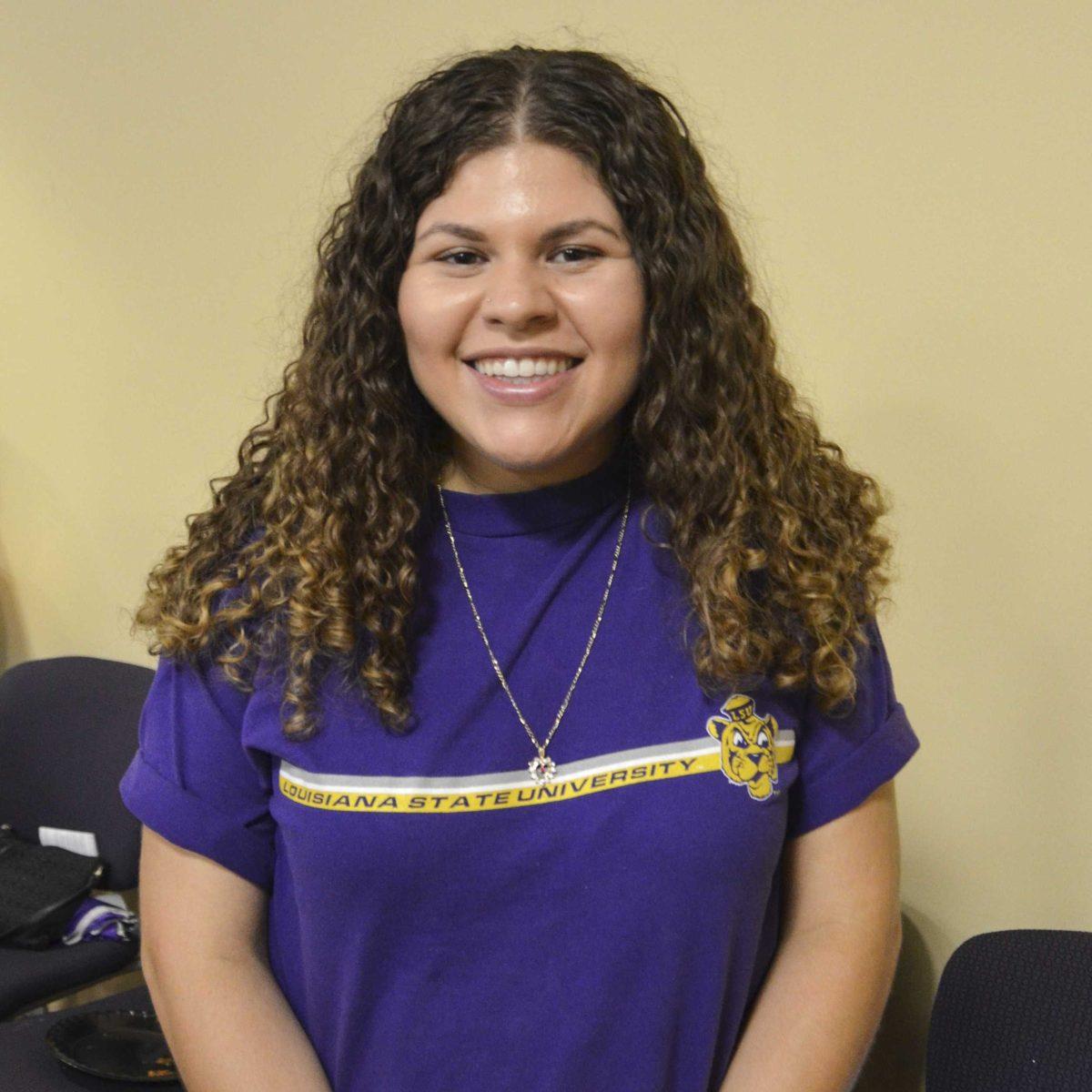 LSU elementary education major junior Karla Rendon is the event coordinator for the Hispanic Student Cultural Society and planned the salsa event on Thursday, Sept. 28, 2017 in the Student Union theater reception room.