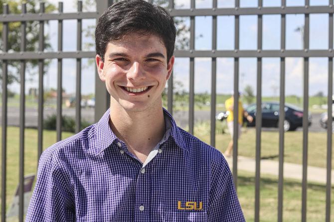 LSU Mass Communication freshman Walter Miller poses for a photo after singing the National Anthem on Sunday, Oct. 15, 2017 at the LSU Soccer Complex.