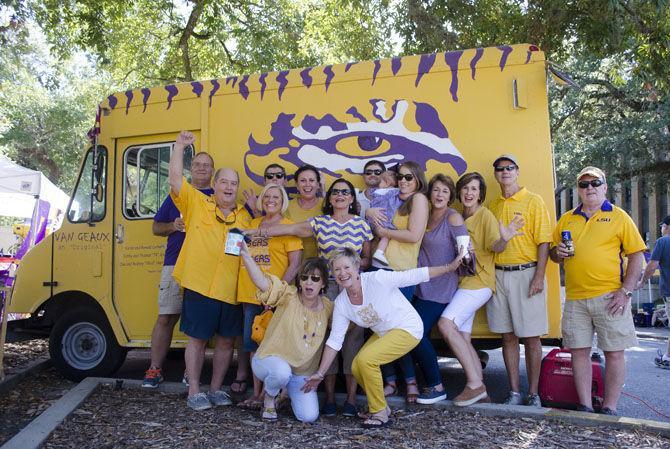 The Nakatrash tailgate gathers before the football game on Saturday, Oct. 14, 2017, on LSU campus.