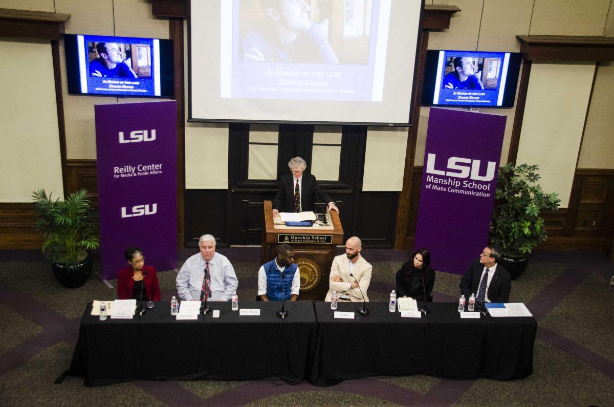 Panelists speak at the panel Resistance in the Digital Age on Thursday, Nov. 9, 2017, in the Holliday Forum of the Journalism Building.