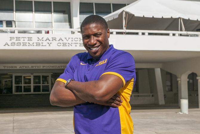 LSU director of student-athlete development Tasmin Mitchell returns to LSU to assist with the men's basketball team on Tuesday, Nov. 7, 2017, in front of the PMAC