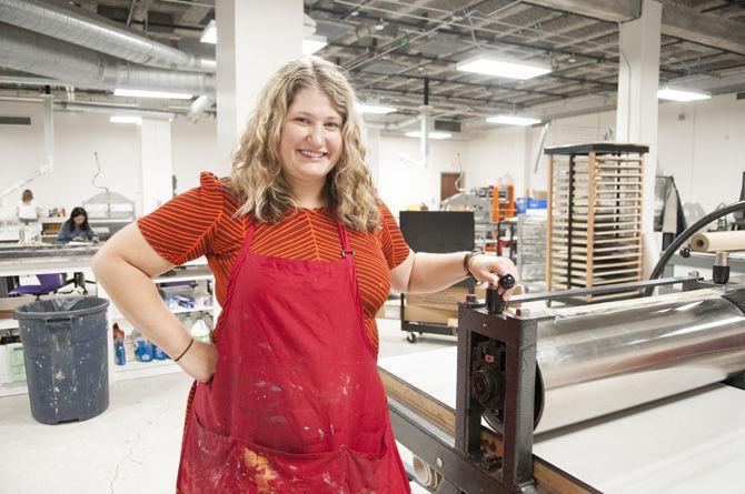 Professor Leslie Friedman creates printed works using different techniques and people's stories on Thursday, Nov. 2, 2017, in Hatcher Hall.