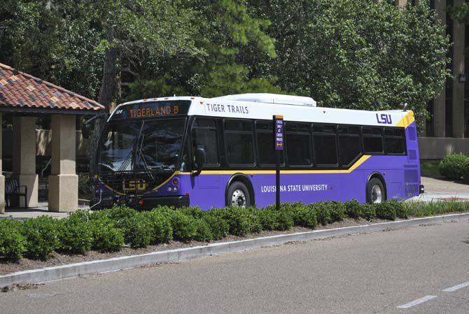 A Tiger Trails bus picks up students at the bus stop in front of Lockett Hall on Thursday, Aug. 18, 2016.