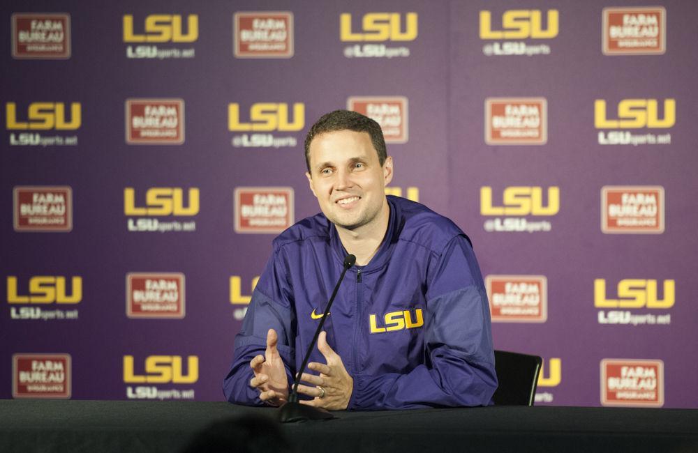 LSU men's basketball coach Will Wade speaks to the media on Tuesday, Oct. 24, 2017, at the basketball media day in the PMAC.