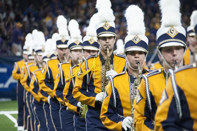 LSU's Tiger Band plays during halftime on Saturday, Sep. 2, 2017, during the Tigers' 27-0 win against the Brigham Young University Cougars in the Mercedes-Benz Superdome in New Orleans, Louisiana.