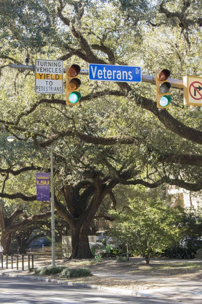 The newly renamed Veterans Drive intersects with Highland Road near the LSU Student Union on Tuesday, Nov. 28, 2017.