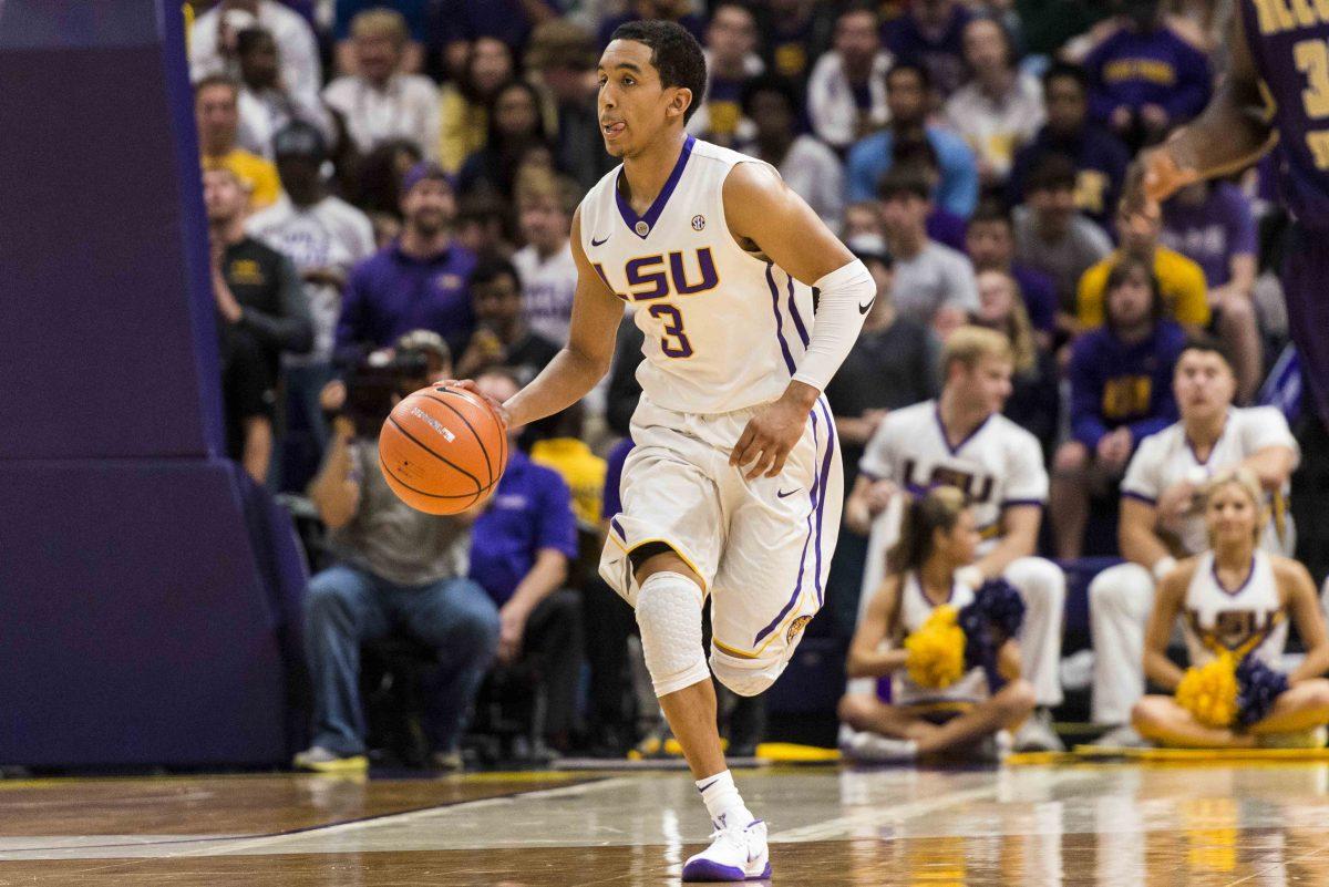 LSU freshman guard Tremont Waters (3) advances the ball down the court during LSU's 99-59 win over Alcorn on Friday Nov. 10, 2017, in the PMAC.